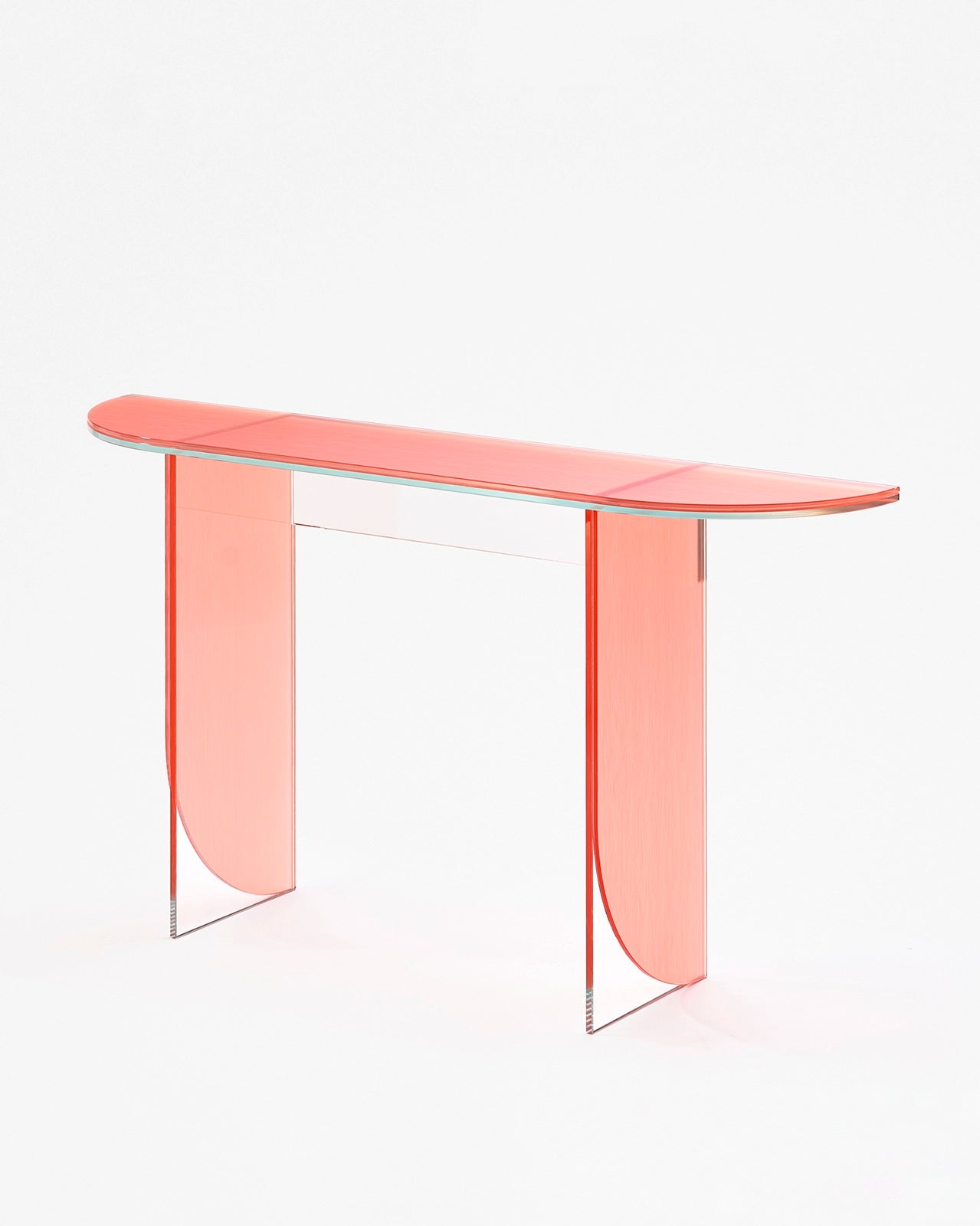 Petite console en verre couleur corail